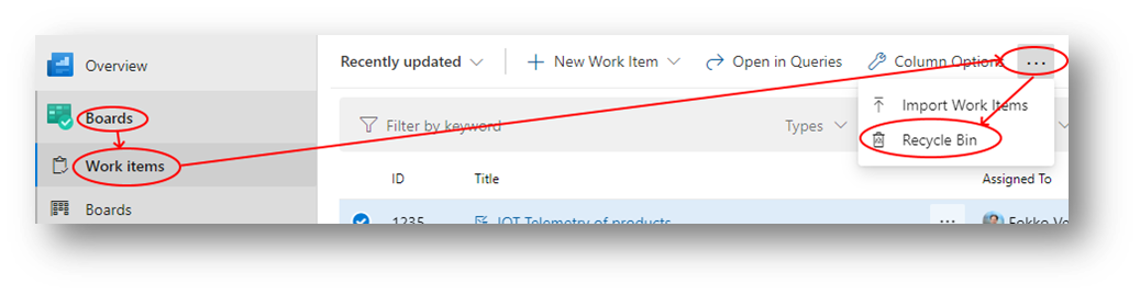 Recycle bin - Azure DevOps
