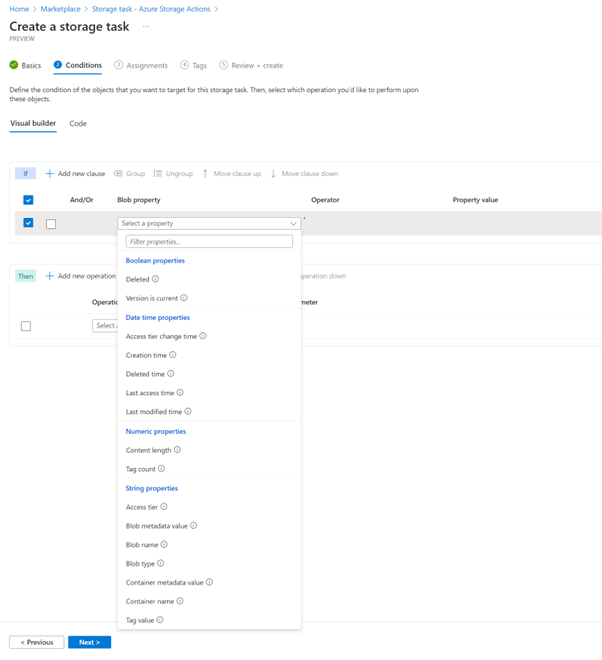 Azure Storage Actions: creëren van Storage Task conditions