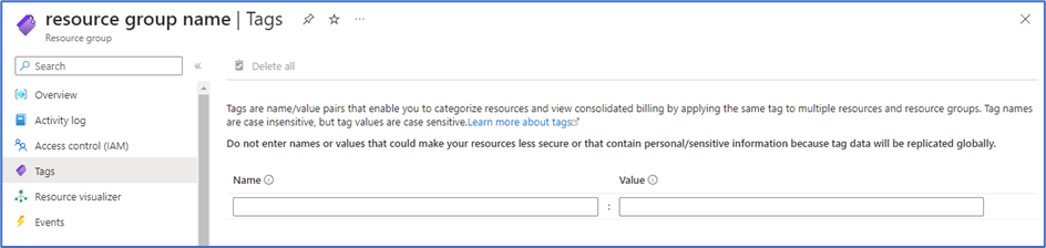 Azure Portal: Tags van alle resources