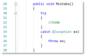 Meest voorkomende C# programmeerfouten Explicitly throwing the exceptions