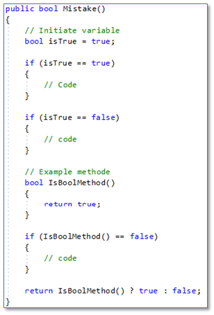 Meest voorkomende C#: programmeerfouten Redundant boolean literal