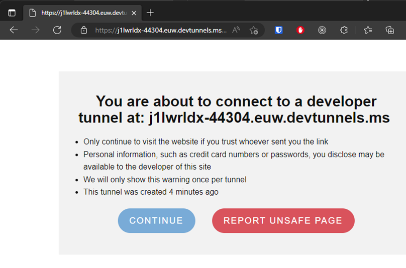 Verbinden met je lokale API via Dev tunnels in Visual Studio