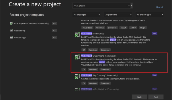 Nieuw VSIX project
