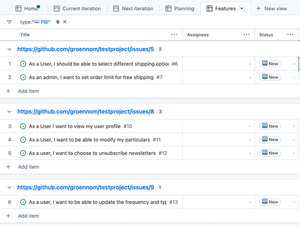 Work item management in GitHub