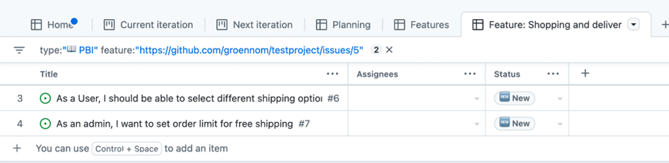 Work item management in GitHub