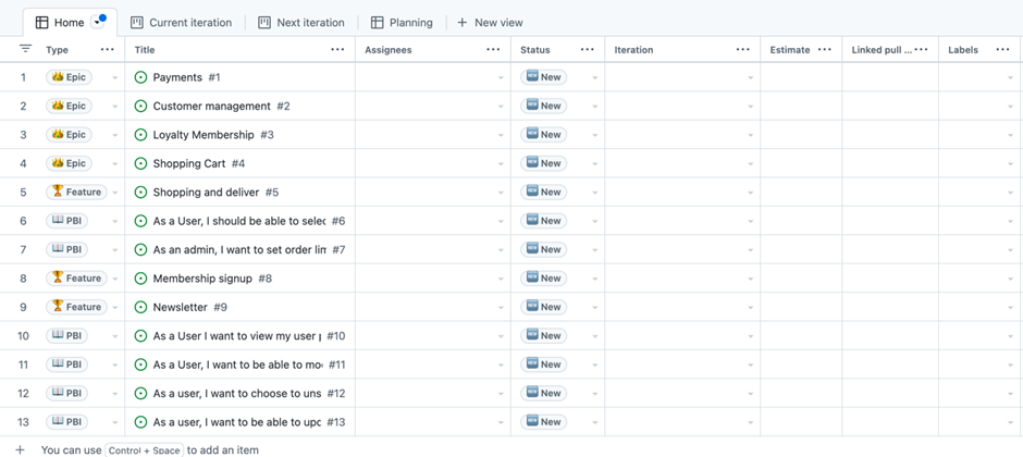 Work item management in GitHub