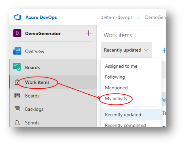 My Activity - Azure DevOps