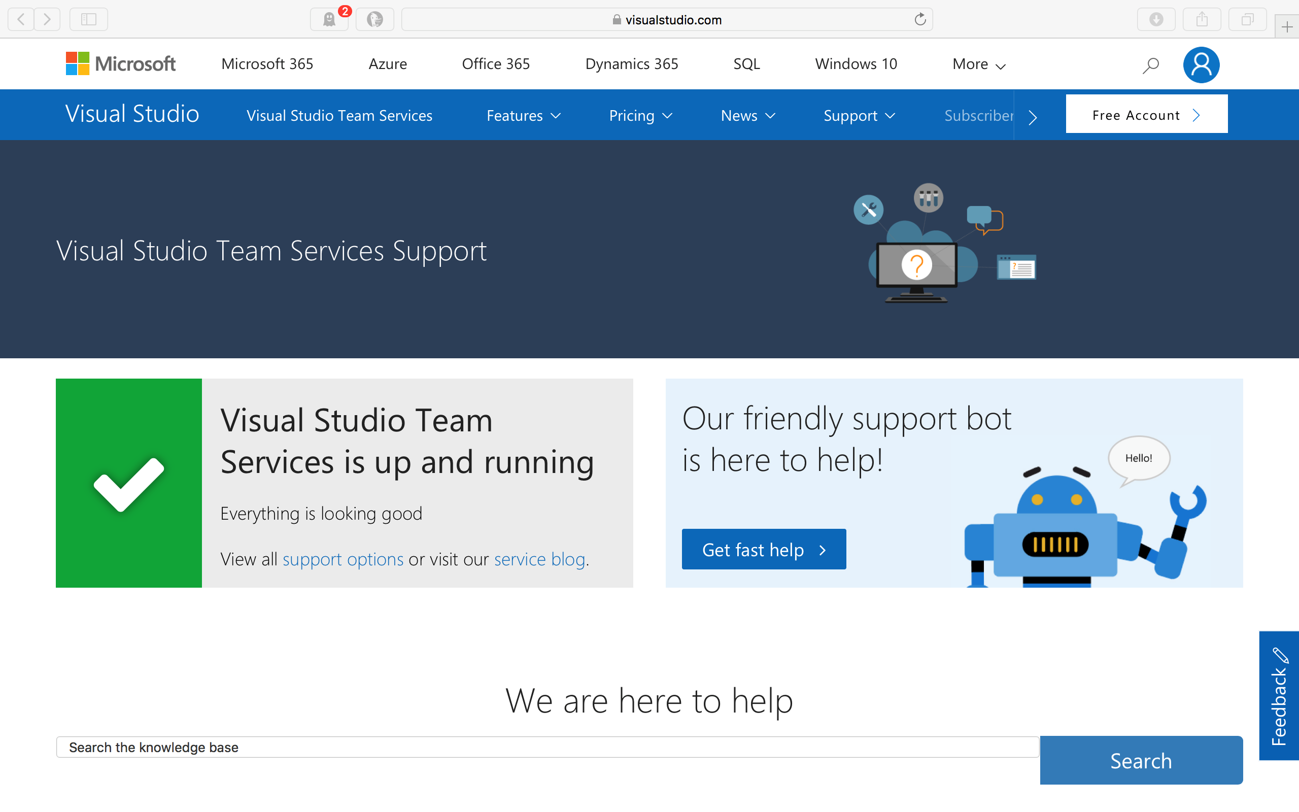 Azure DevOps Support pagina