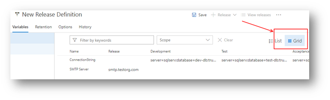 Release variabelen in een Grid bewerken